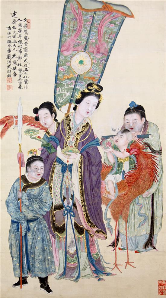 A Chinese scroll painting on silk, 19th century, main image 103cm x 54.5cm excluding borders